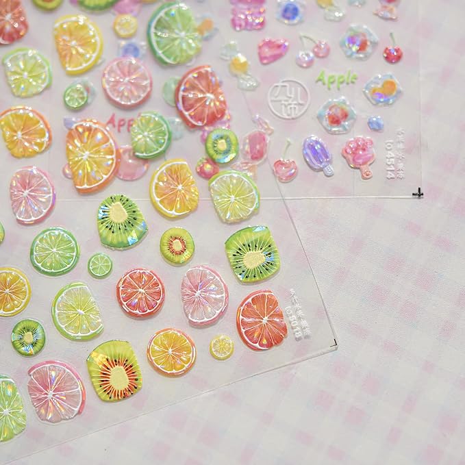 Summer Fruit Nail Art Stickers Decals 5D Embossed Fruit Nail Stickers 1PCS