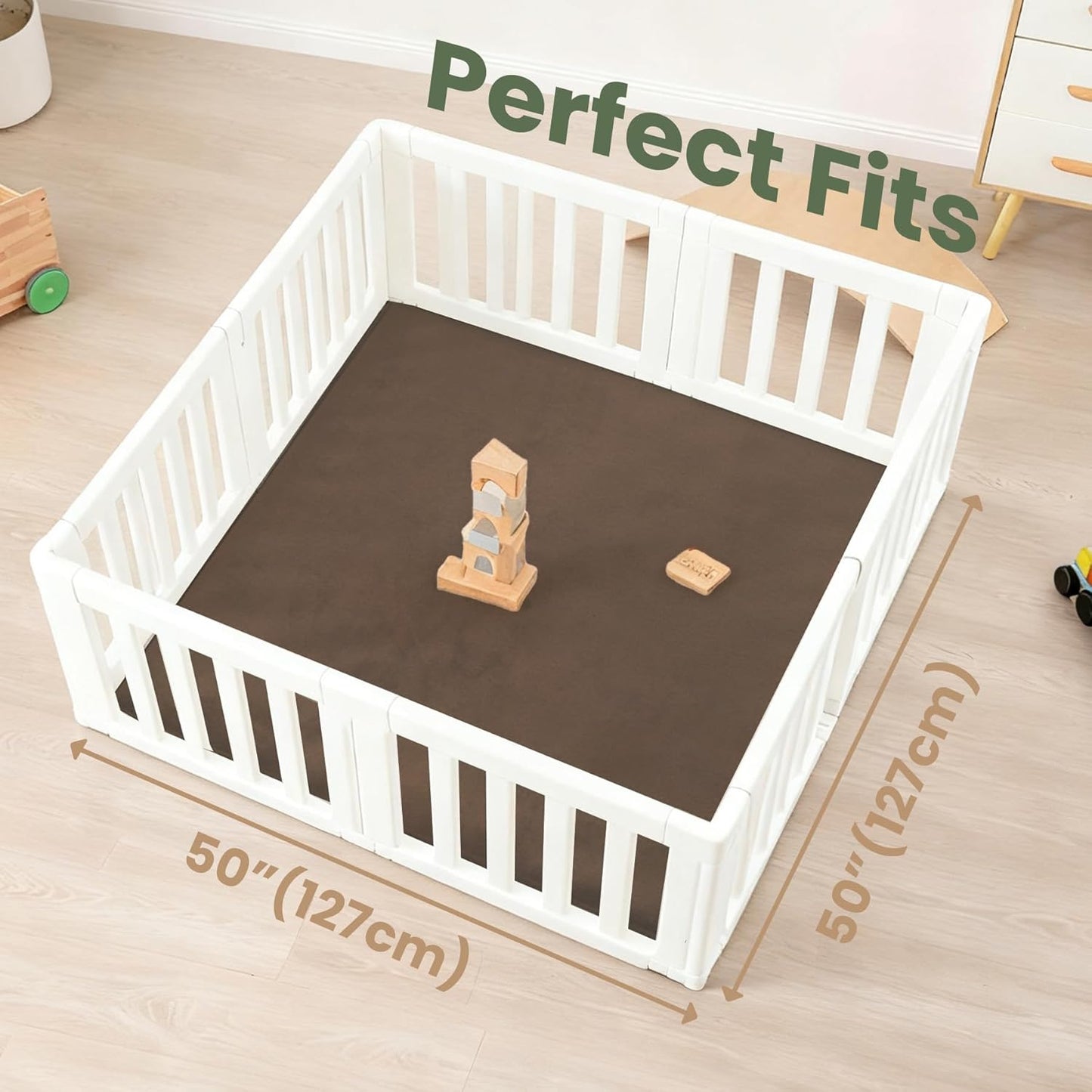 Baby Play Mat for Floor,1.3" Thick Elasti-Foam 50"×50" Playpen Mat for Tummy Time,Water Repellent Soft Coral Velvet for Toddler,Infant,Kids,Non-Slip Backing Safe for Crawling(Dark Brown)
