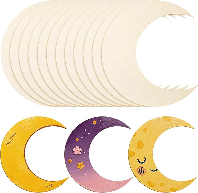 12 Pack 12 Inch Wooden Moon Cutout