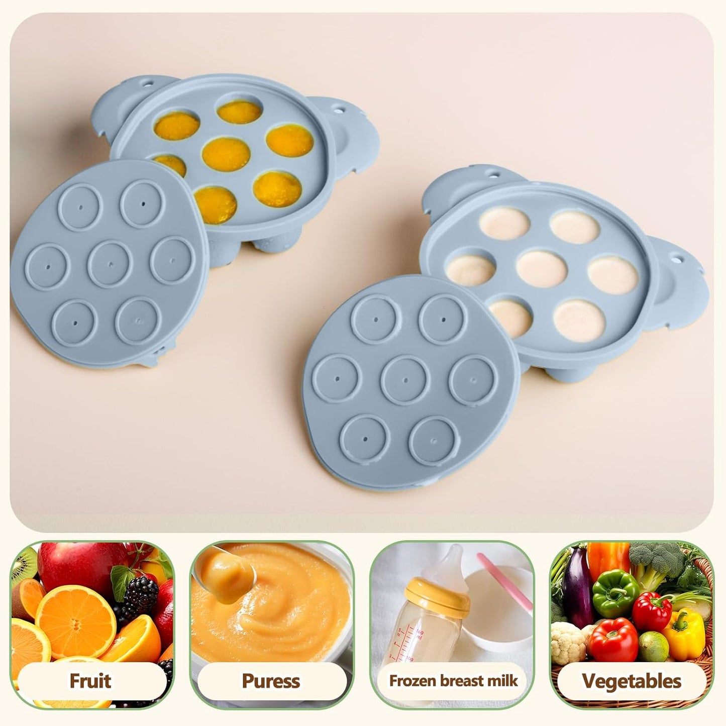Baby Fruit/Food Feeder with Breastmilk Popsicle Molds & Teether Combo Food Grade Silicon for 6M+ Breastmilk Pops, Frozen Fruit, Baby Teething Relief, Christmas Idea Gift (Blue)
