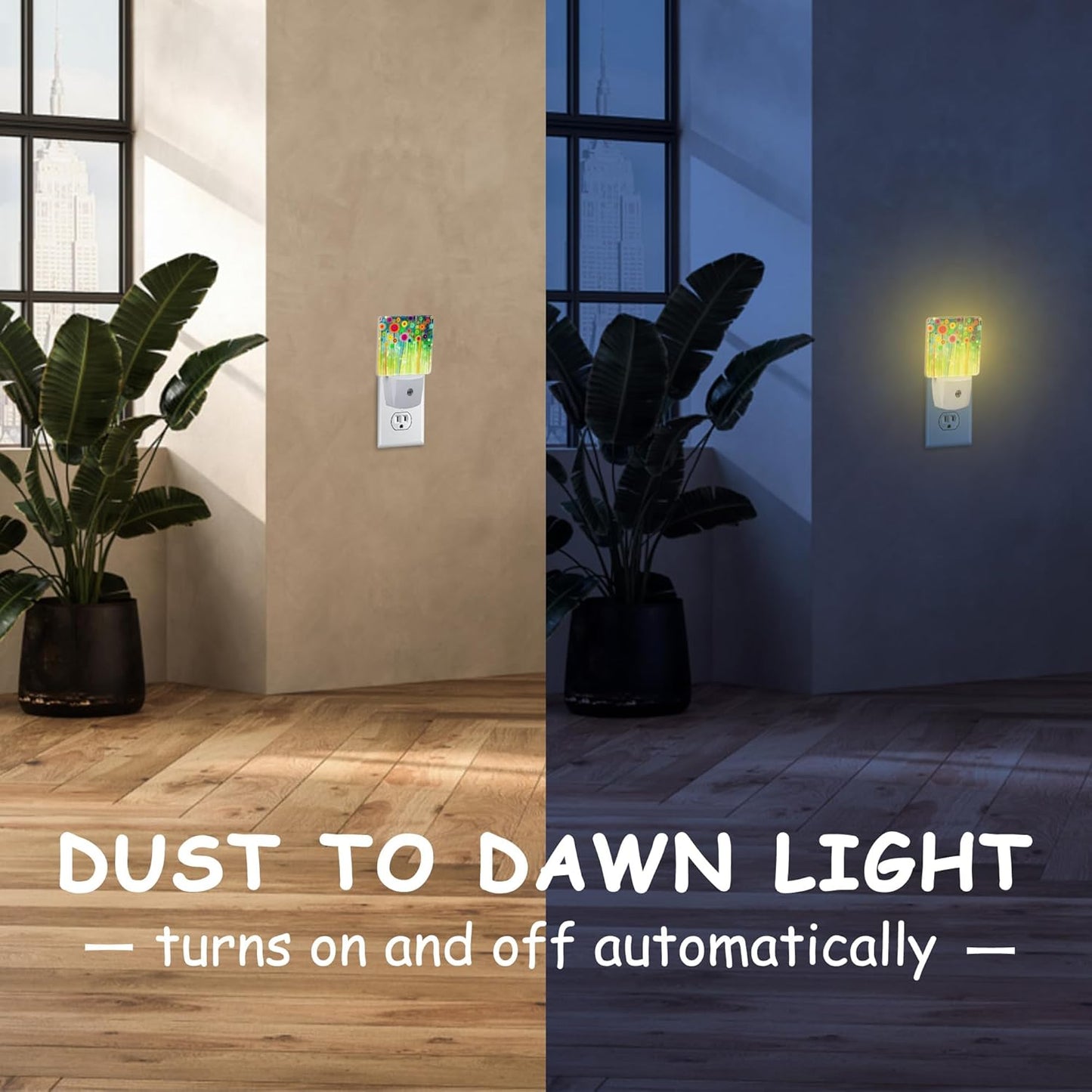 Night Light Plug Wall,Abstract Watercolor Meadow Flower LED Night Lights with Dusk to Dawn Light Sensor for Women Girls Boys Room Decor,Hallway,Kitchen,Bathroom,Nursery,Stairs