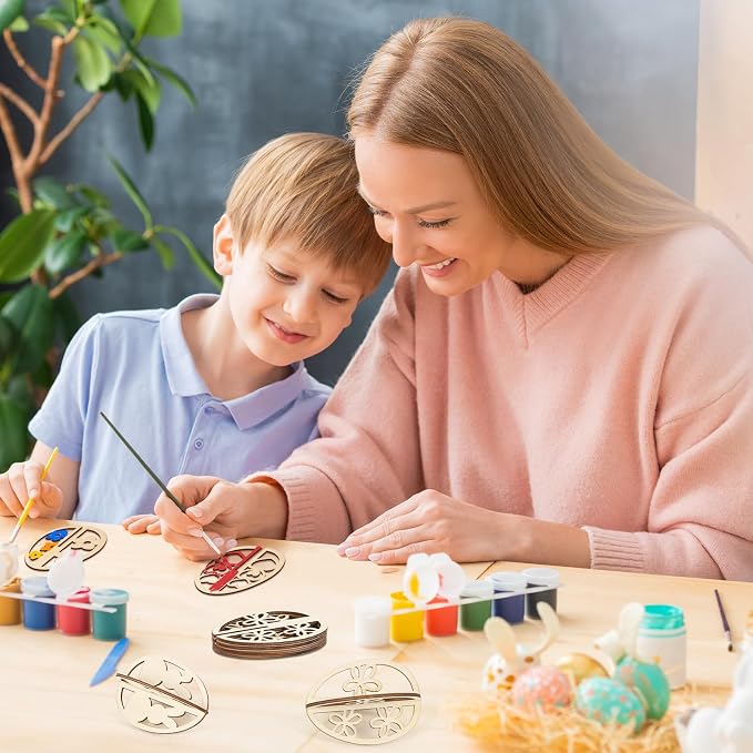 COCHIE DIY 3D Easter Eggs Wood Crafts to Paint, Paintable Unfinished Wooden