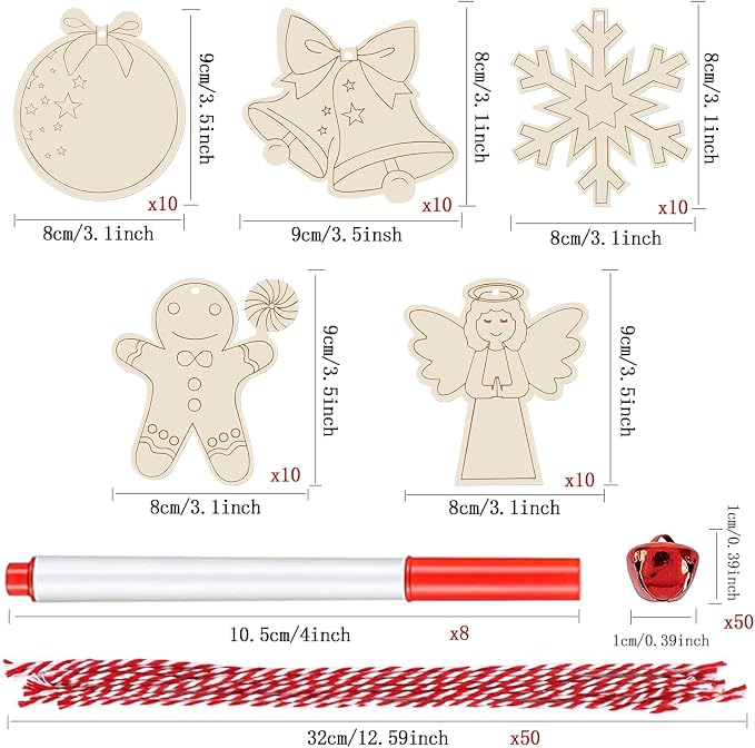 Artmag 50pcs Unfinished Wooden Christmas Ornaments Wood Slices
