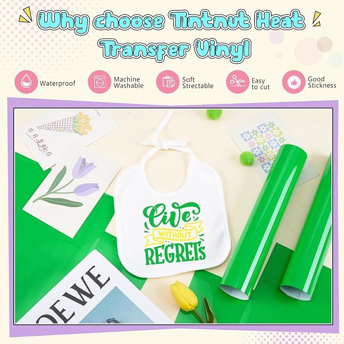 Tintnut Island Green Heat Transfer Vinyl, easy cut & weed, stretch washable