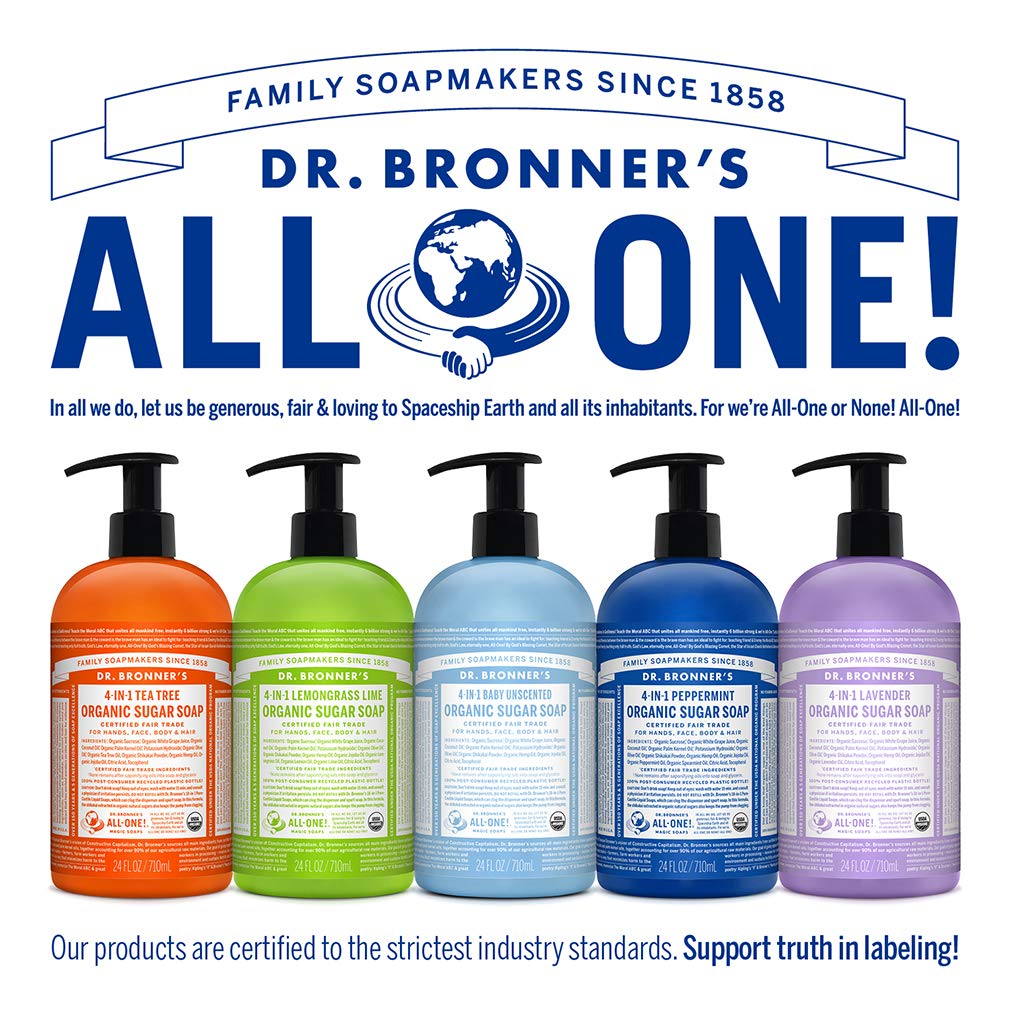 Dr. Bronner's - Organic Sugar Soap (Lavender, 24 Ounce) - Made with Organic Oils, Sugar and Shikakai Powder, 4-in-1 Uses: Hands, Body, Face and Hair, Cleanses, Moisturizes and Nourishes, Vegan