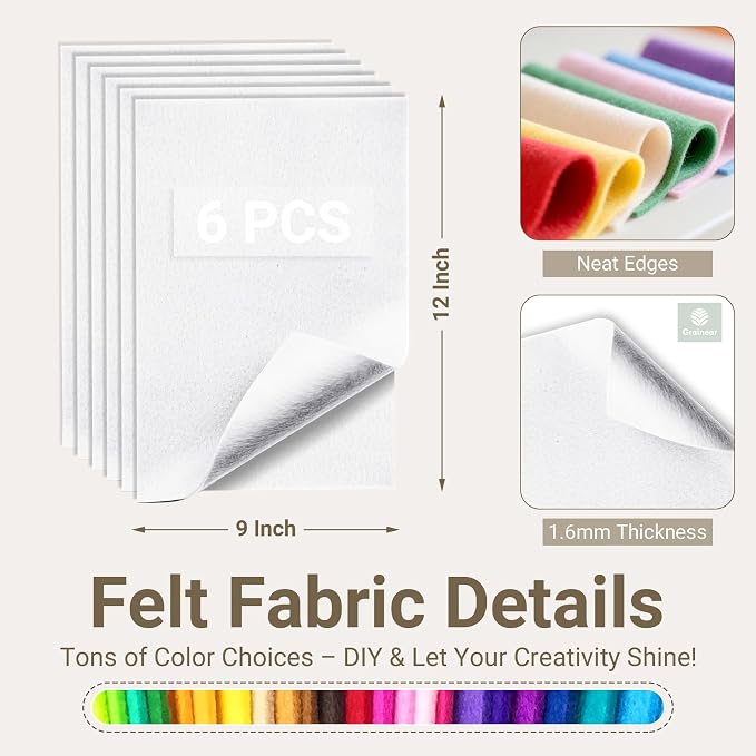 White Soft Felt Sheets for Crafts, 1.6mm Thick, Kids' Crafts, DIY Projects