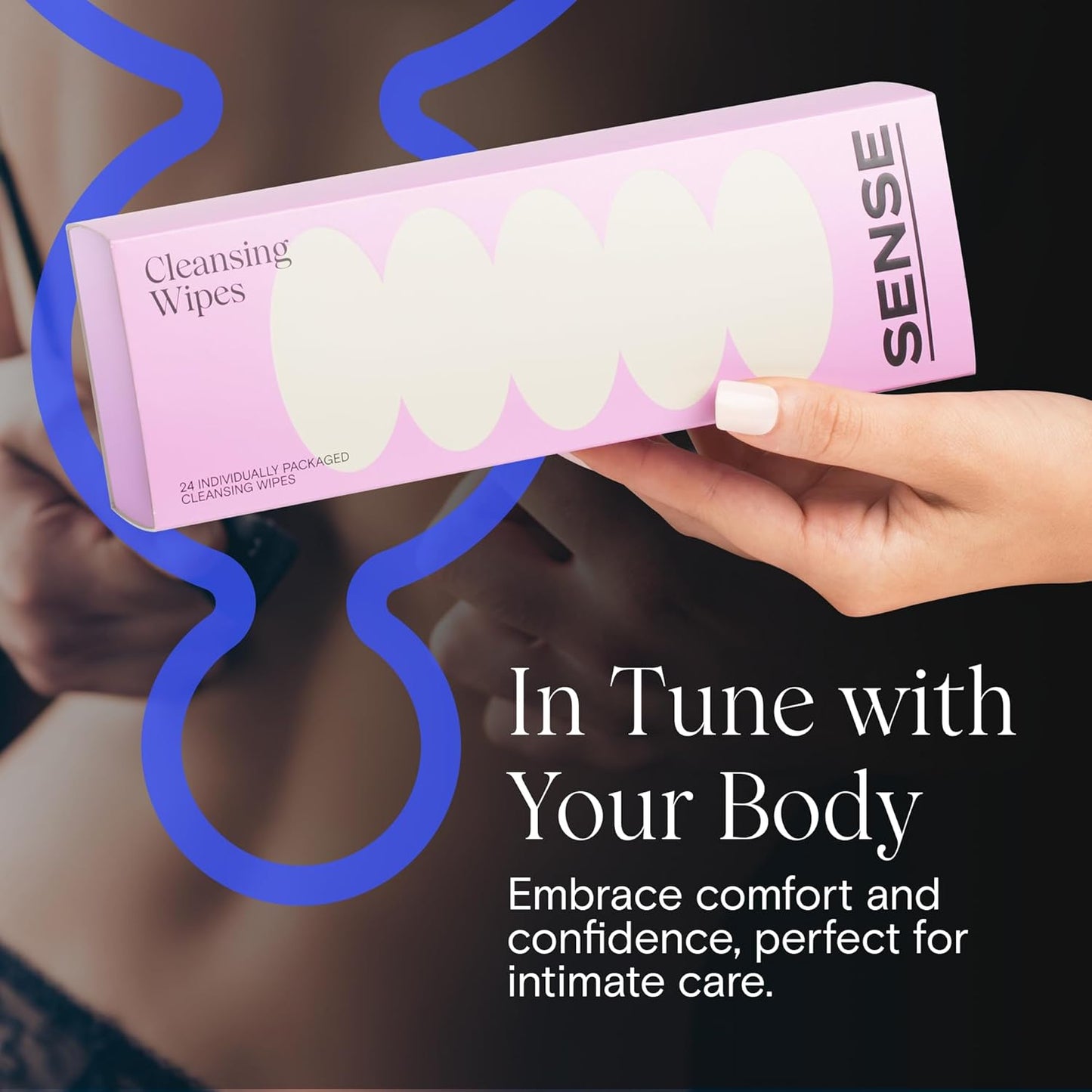 Sense Cleansing Wipes (12 Pack) Individually Wrapped pH Balance Wipes for Women - Made in the USA, Flushable Wipe, On-The-Go Before and After Freshness Intimate Wipe