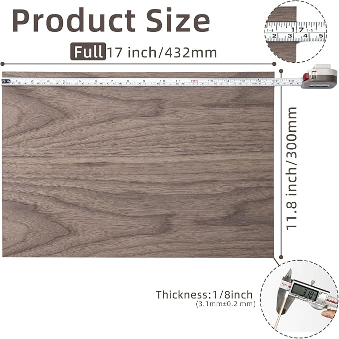 1/8" Walnut Plywood Sheets, 17x11.8x1/8 Inch 8 Pack, 3mm Plywood