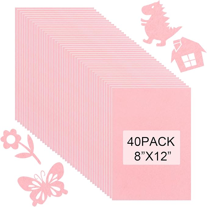 40 Pcs Stiff Felt Fabric Sheet for Crafts, 1mm Thick and 8”x12”Pink Felt Fabric