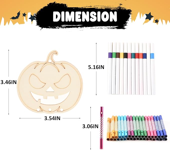 Wooden Pumkins Wind Chime Ornaments Painting Craft, 6 Style Cutouts