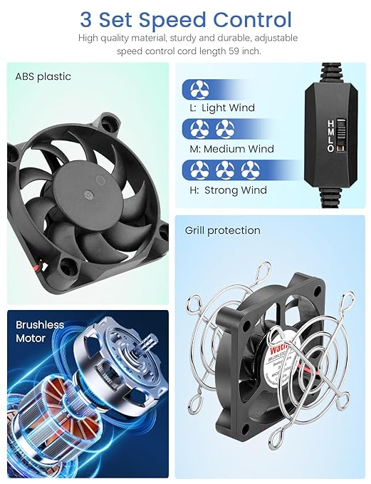 Wathai 2PCS 50mm x 10mm 5V Mini Box USB Computer Fan with 3 Speed Control for Cosplay Welding Helmet VR Gear Rok Router Raspberry Pi Aquarium Cooling Ventilation 2 in 1