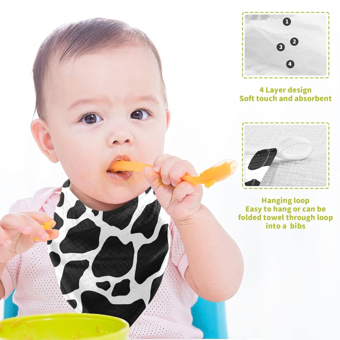 Black White Cow Print Baby Muslin Washcloths Cow Skin Burp Cloths Soft Absorbent Baby Wash Cloth Fingertip Face Towels for Newborn Boys Girls 12 x 12 in, 5 Pack