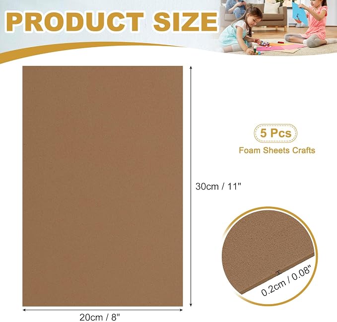 uxcell 5 Pcs Brown EVA A4 Foam Sheets Crafts, 12 x 8 Inch Foam Paper