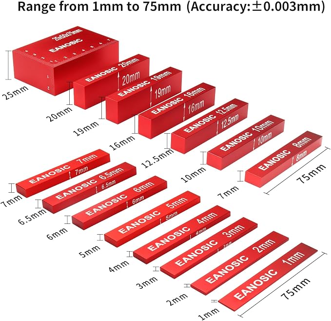 EANOSIC Metric Setup Blocks Height Gauge Set, Bars Include Laser Engraved Size