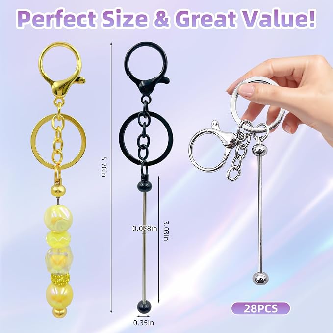 28 Pcs Beadable Keychain Bars