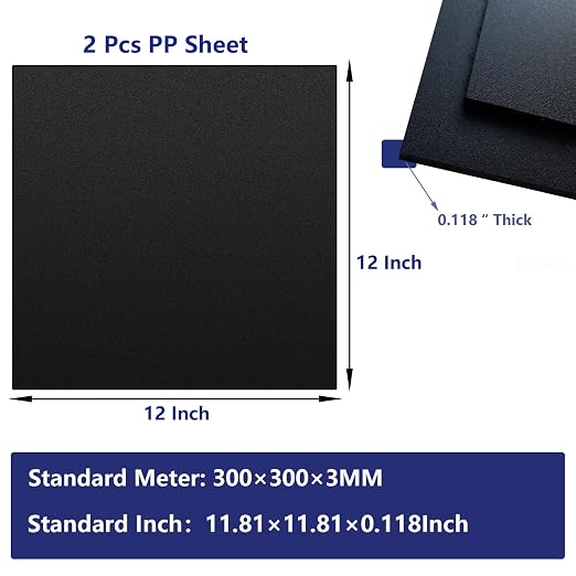 2 Pack Black Plastic Sheet 12x12x0.12 in Flexible High Tensile Plastic Sheets