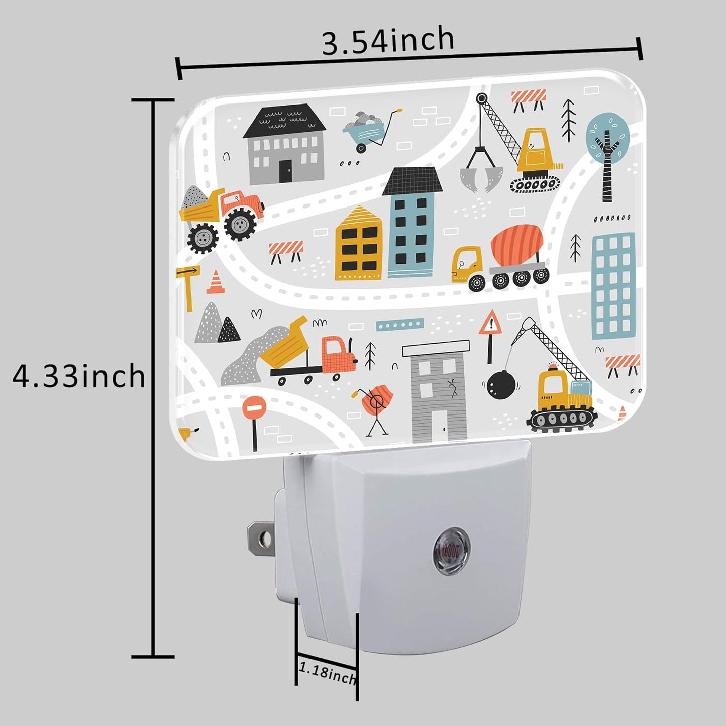 Cartoon Construction Vehicle Night Light for Kids Girls Boys, Building Scene LED Night Light Plug into Wall with Dusk to Dawn Sensor for Bedroom, Hallway, Kitchen, Bathroom, Stairs Decor