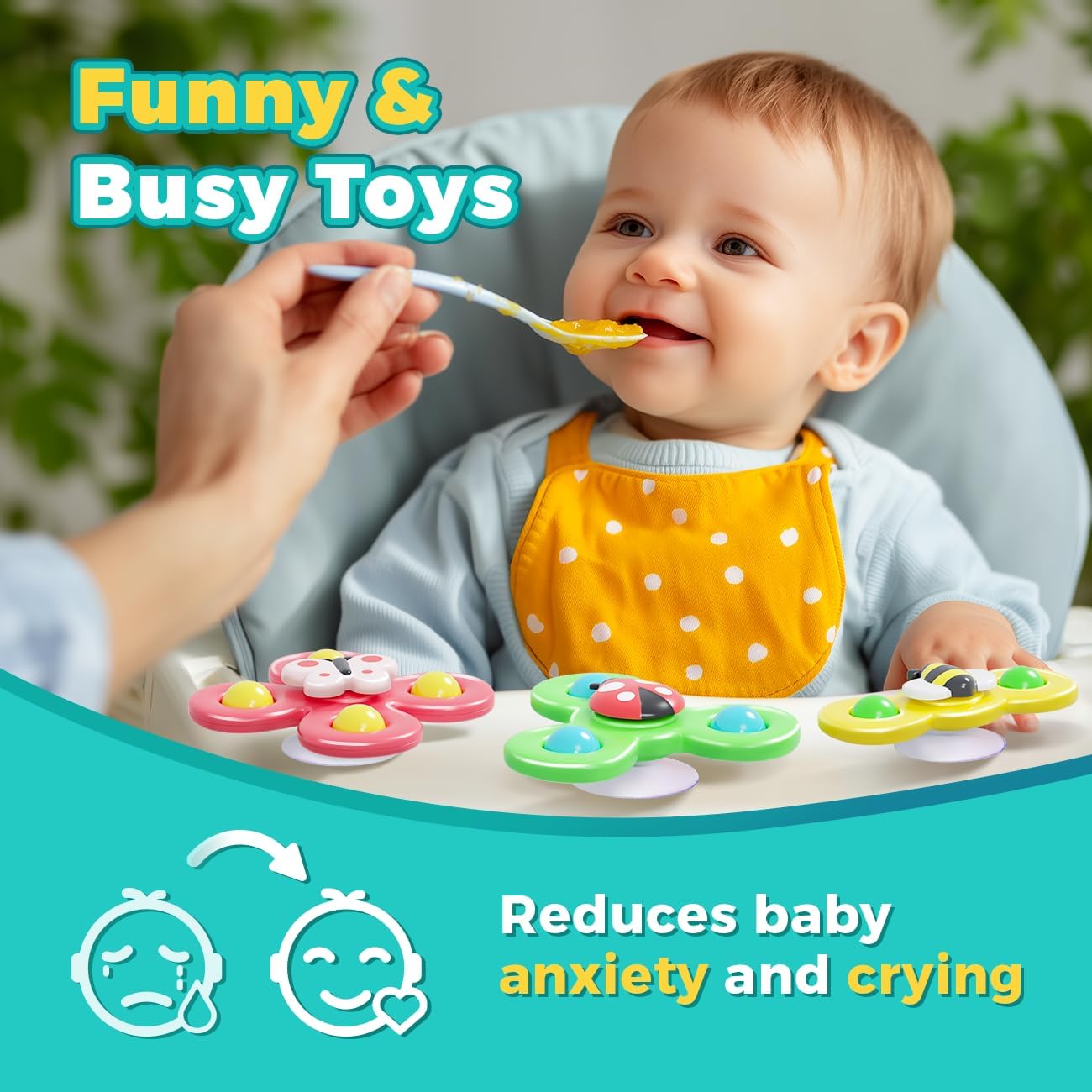 Airplane Travel Toys for Toddlers 1-3: Suction Cup Spinner Toys for 1 Year Old Boy Girl Birthday Gift - Sensory Spinning Baby Bath Toys 6-12-18 Months