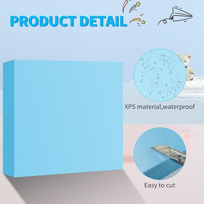 LuckyFoam Blue 4 Pack 12x12x2 inch Foam Sheets 2 Inch Thick | Polystyrene