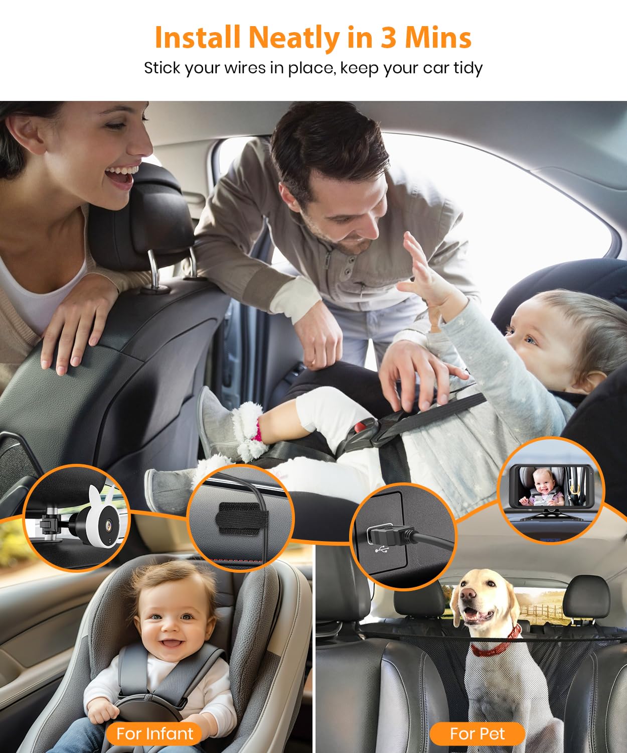 Babyvue USB Car Camera for Baby : 4.5" Baby Car Camera with 1080P Crystal Clear Mirror View, Easy Installation Carseat Rear Facing Moitor for Kids, HD IR Night Vision Backseat Monitor