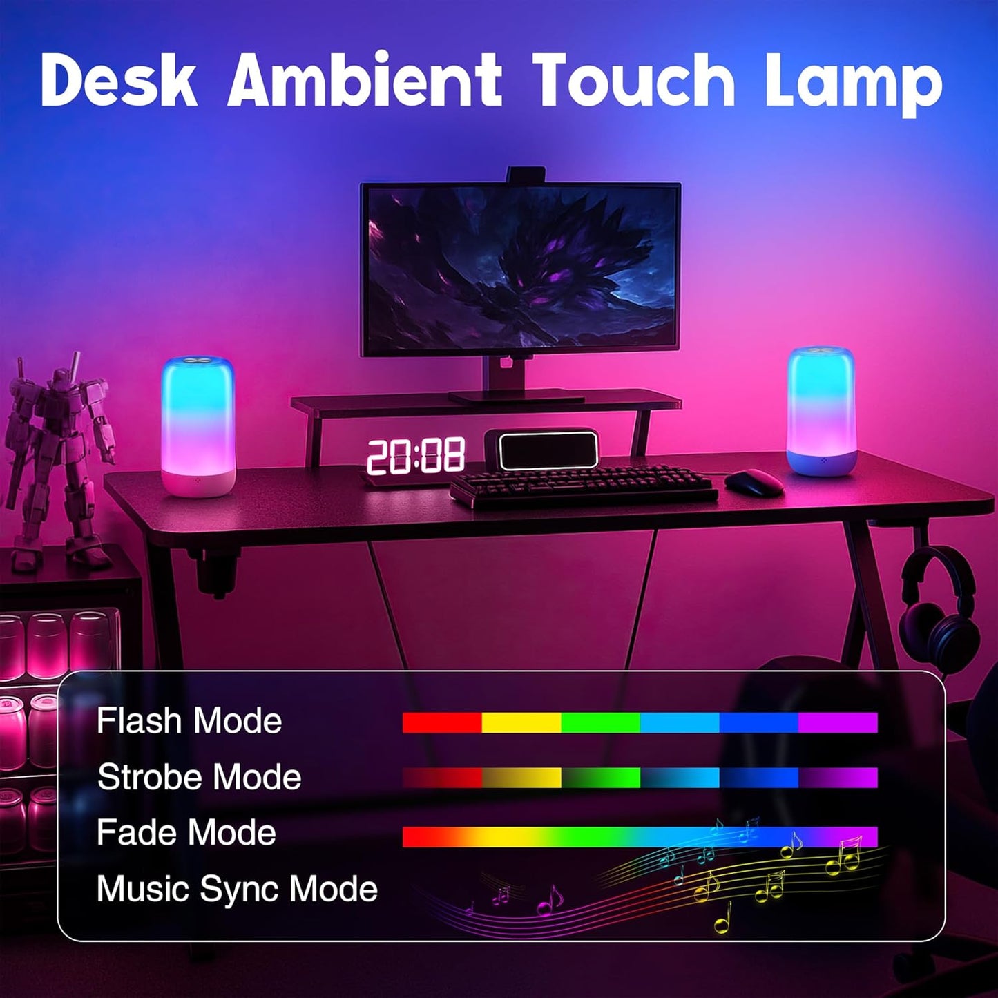 Set of 2 Small Touch Night Table Lamp for Bedroom Bedside Nightstand, Small Spaces Plug in Desk Light for Nursery/Ambient/Kids