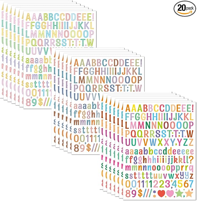 3040Pcs 20 Sheets Small Letter Number Stickers, 1/2inch Colorful Self-Adhesive