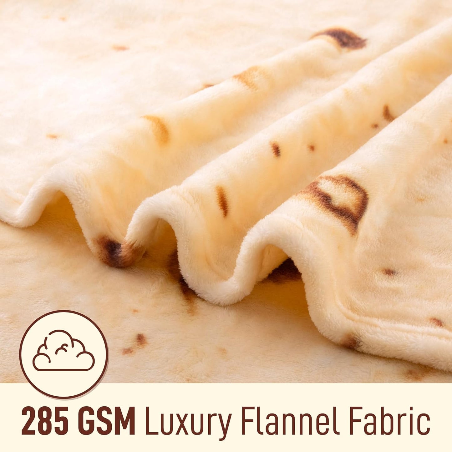 Zulay Kitchen Burritos Tortilla Throw Blanket Double Sided 80 inches for Adult and Kids - Giant Novelty Funny Taco Tortilla Blanket, Soft 285 GSM Flannel - White Elephant Gift