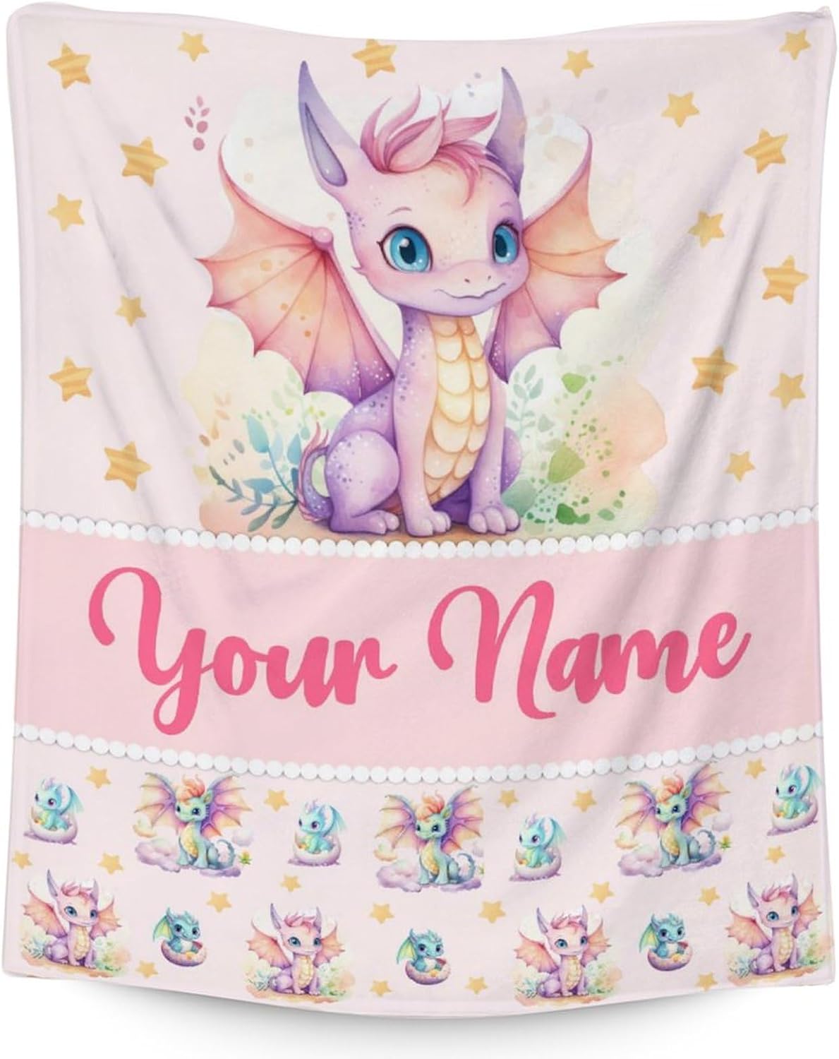 Custom Dragon Blanket Gifts with Name - 30x40 Inches Cute Throw Blanket for Babies, Kids, Boys & Girls - Pink Soft Fuzzy Blankets for Couch, Sofa & Bed