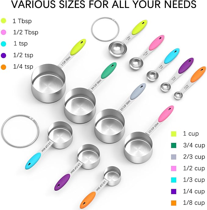 TILUCK Nesting Measuring Cups and Spoons Set, Stainless Steel