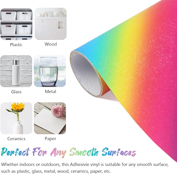 Rainbow Striped Print Permanent Adhesive Vinyl