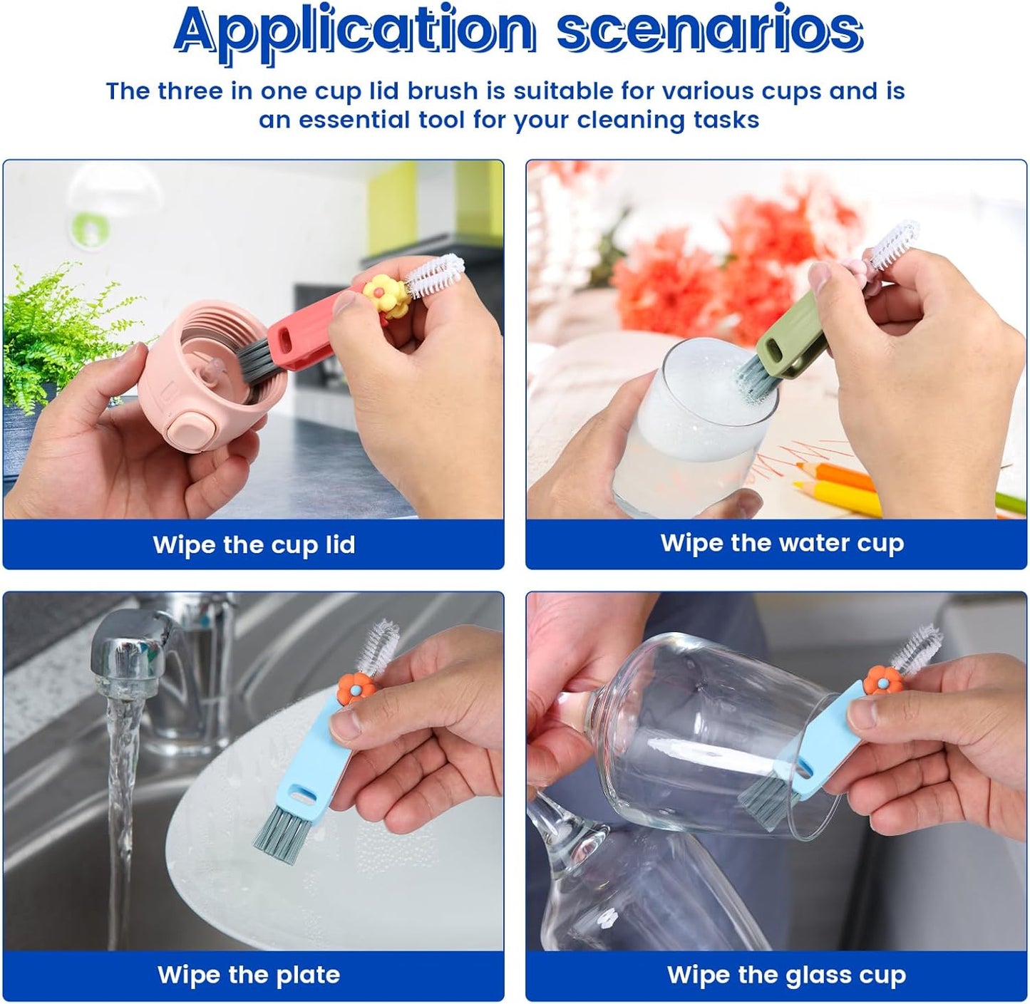 24 Pcs Cup Lid Cleaning Brush Multifunctional Bottle Gap Cleaner Brush 180° Rotatable Cup Lid Gap Cleaning Brush Set Hangable Cup Crevice Cleaner Portable 3 Colors Cup Lid Cleaner for Bottle Cleaning