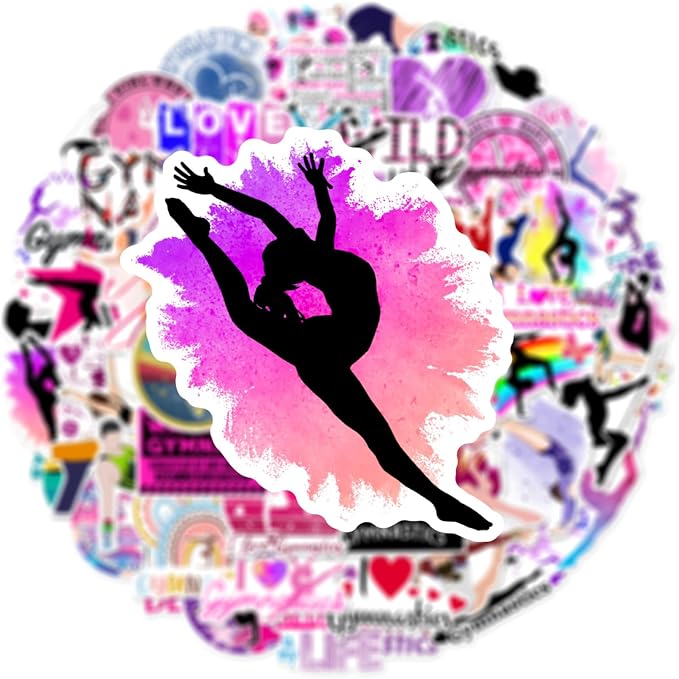 50 Pcs Gymnastics Stickers for Girls, Cute Gymnast Sport Vinyl Decals,