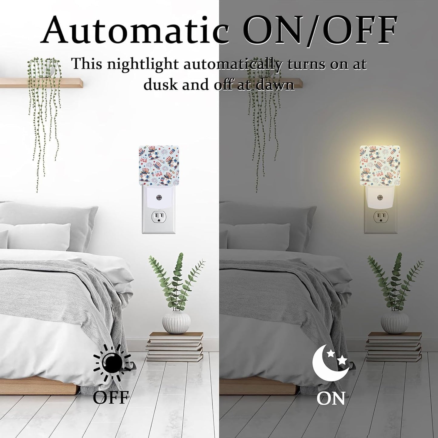 Cute American Patriotic Gnomes Night Light Plug into Wall, USA Flag Love USA Dusk to Dawn Night Light Plug in,0.5w Energy Saving Sleep Friendly NightLight for Kids Boys Girls Home Decor