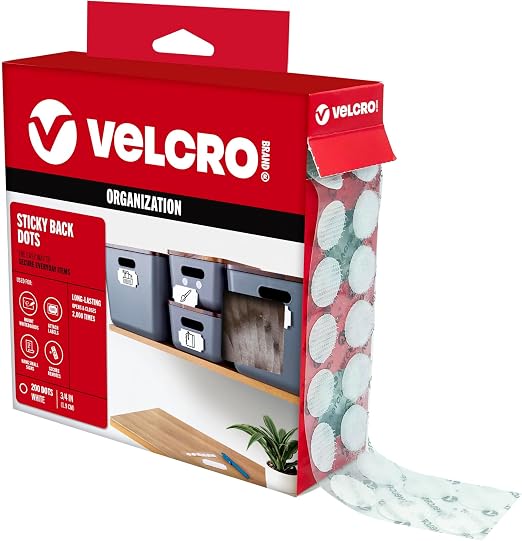 VELCRO Brand Dots with Adhesive White, 3/4" Circles, Sticky Back Round Hook and