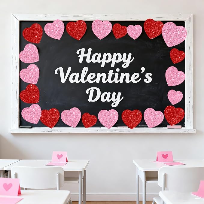 JarThenaAMCS 45Pcs Valentine' s Day Paper Cutouts Red Pink Glitter Heart Shape