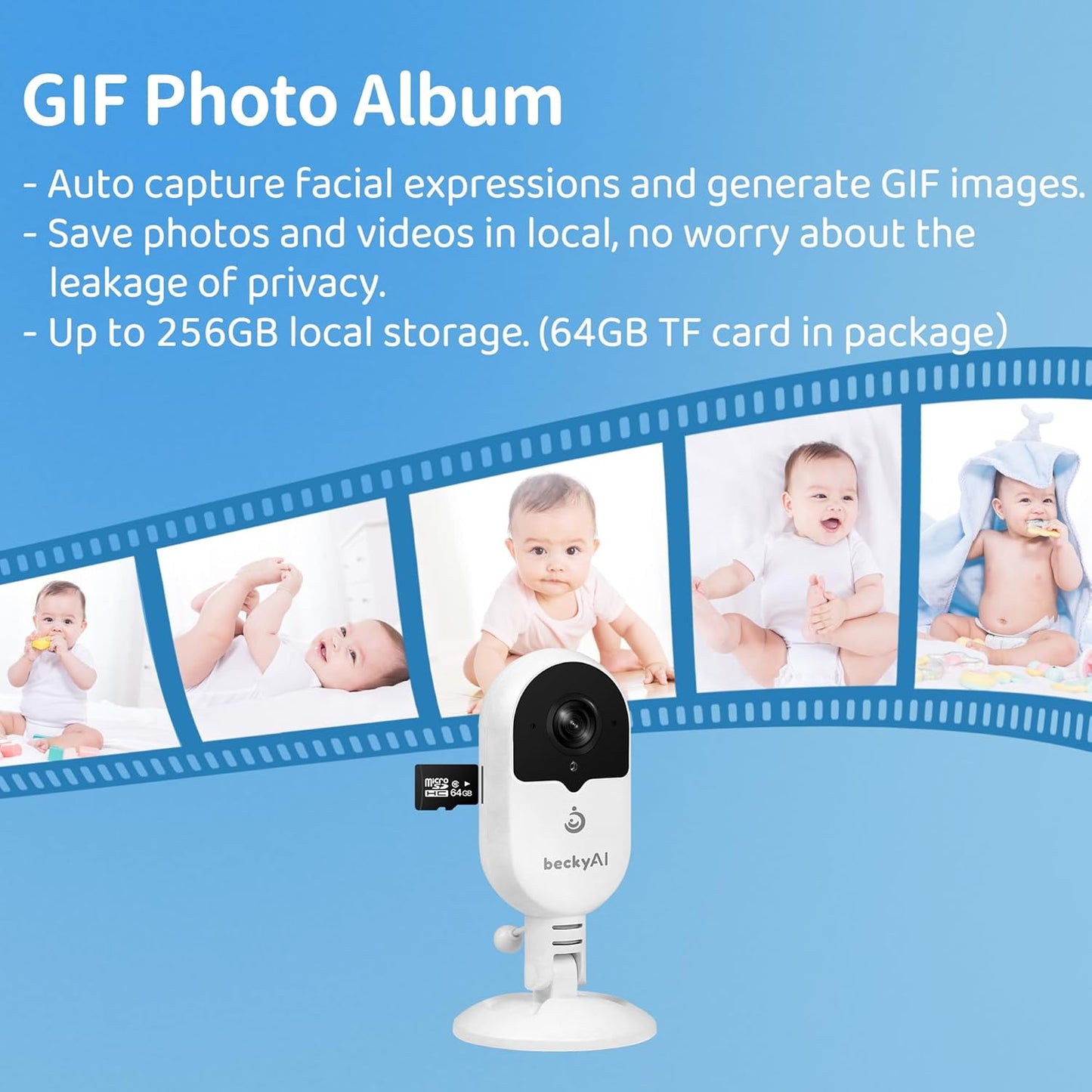 Smart Baby Monitor Contact-Free with Sleep & Breathing Tracking, 2K Secure Wi-Fi Video Camera Supporting Local Video Recording, AI Face Capture, Crying Alerts, Face Cover Alarm, Night Vision