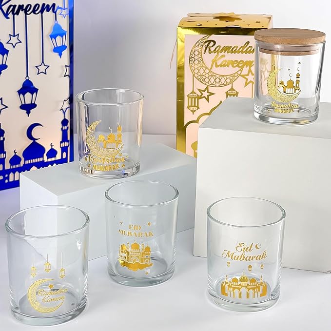 Cinrobiye 12 Pcs Ramadan Mubarak Candle Making Jars 7oz Glass Containers