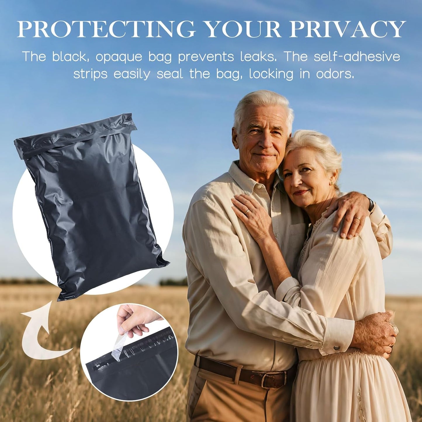 Adult Diaper Disposal Plastic Bags for Adult Catheter Bags Disposal,Self-Adhesive Strips to Seal in Odours,Waterproof and Leak-Proof,Suitable for Elderly Nappy Care at Home and Travel (100)