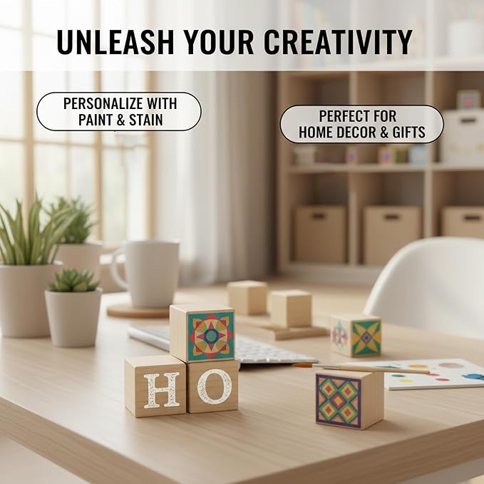 Wood Blocks for Crafts, Unfinished Wood Cubes, 3cm Natural Wooden Blocks