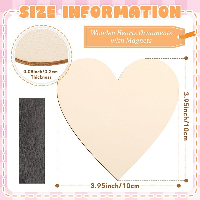 Qunclay 80 Pcs Wooden Heart Magnets