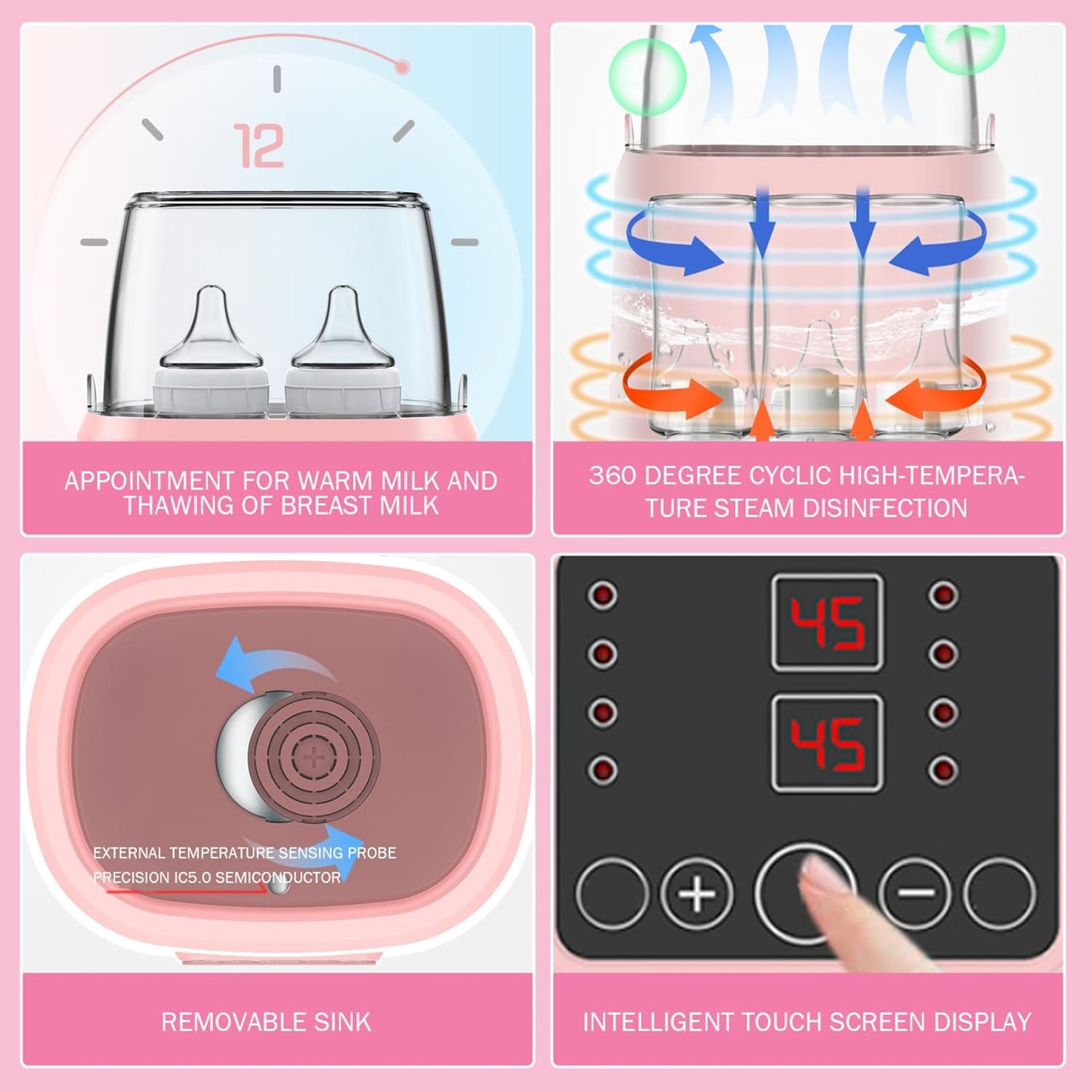 Bottle Warmer, Baby Bottle Warmer ＆ Steriliser Temperature Adjustable Portable Remote Control Baby Food Heater with LCD Display for Breastmilk or Formula, Style 2