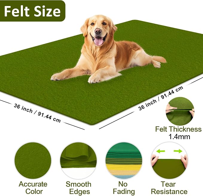 XSEINO Campsite Green Large Felt Fabric 36" X 36 ", 1.4 mm Thick Soft Felt