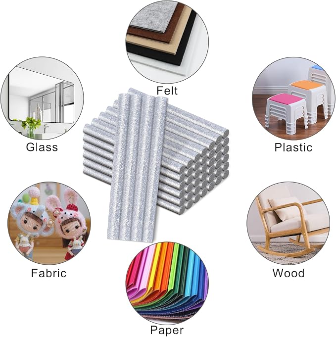 Manarty Glitter Silver Hot Glue Stick, Adhesive EVA Glue Sticks Standard