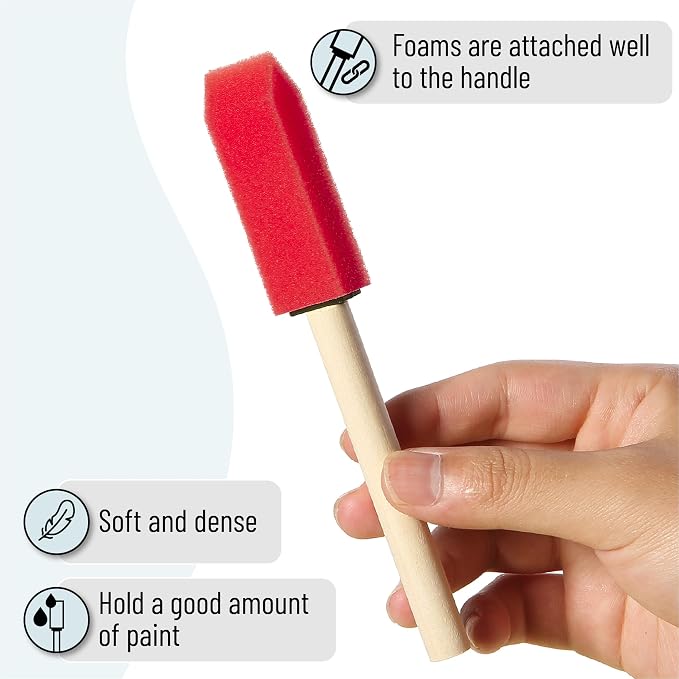 Bates- Foam Paint Brushes with Wood Handle, 1 Inch, 26 Pack, Sponge Brushes