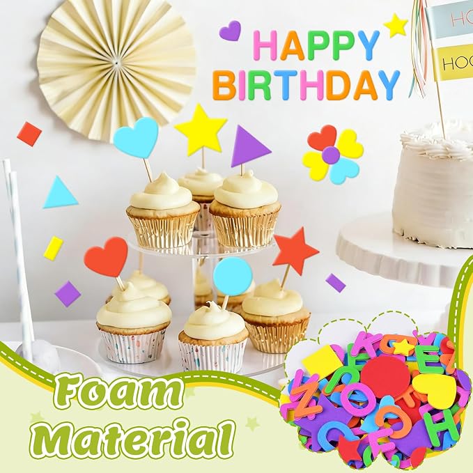 744Pcs Foam Stickers, 8Colors Foam Shape Letter Stickers