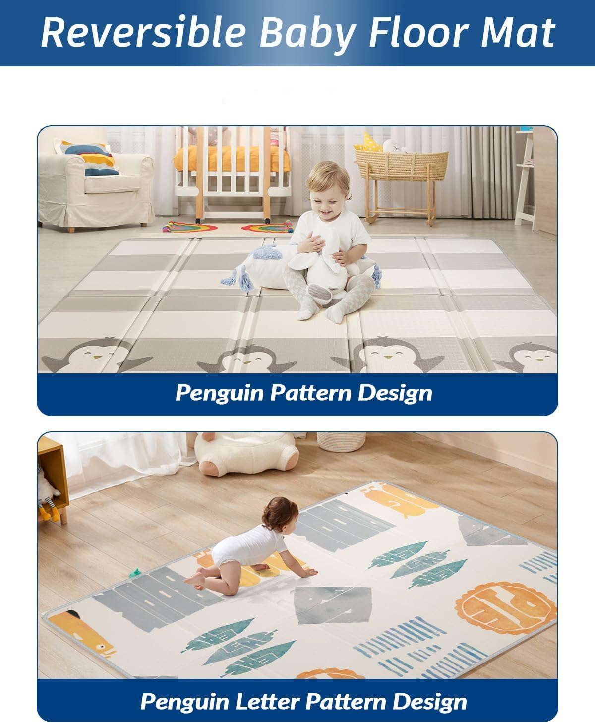 Thick Play Mat for Baby, 79x71 Playpen Mat Waterproof 0.8 Inch XPE Large Playmat for Toddler, Crawling Foldable Reservible Kids Foam Playmat Cushioned Floor Indoor Outdoor