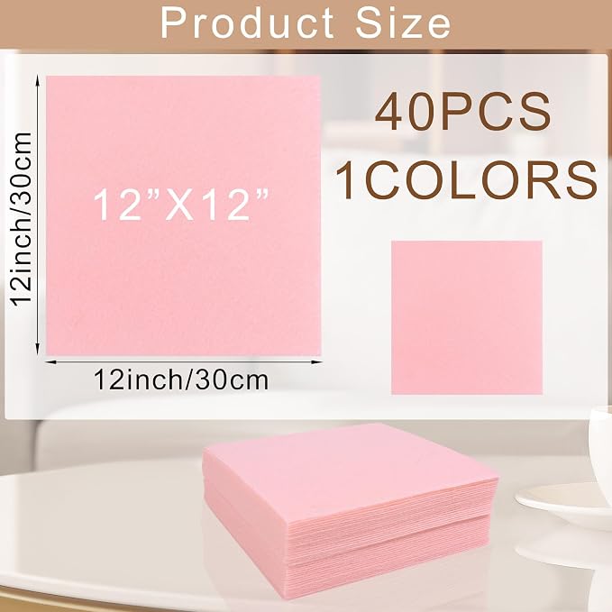 40 Pcs Stiff Felt Fabric Sheet for Crafts, 1mm Thick and 12”x12”Pink Felt