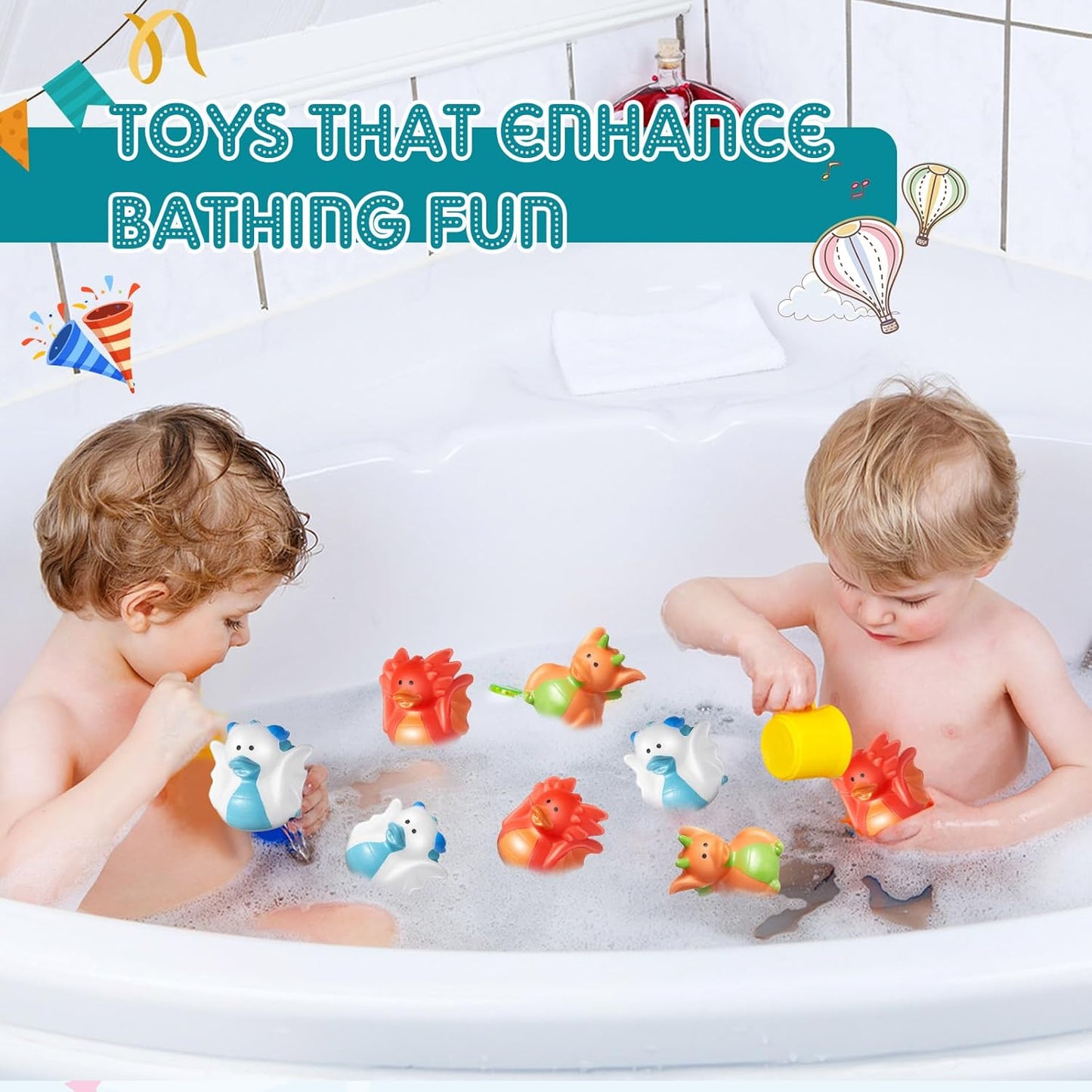 Deekin 24 Pcs Assorted Rubber Ducks in Bulk, 2 Inch Rubber Duckies for Party Supplies, Mini Bath Toys for Baby Shower Pool Party (Dragon)