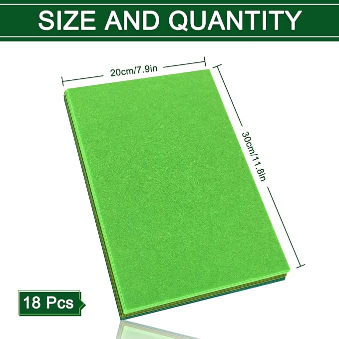 Whaline 18Pcs Felt Fabric Sheets Soft Thick Assorted Green Craft Felt Pack