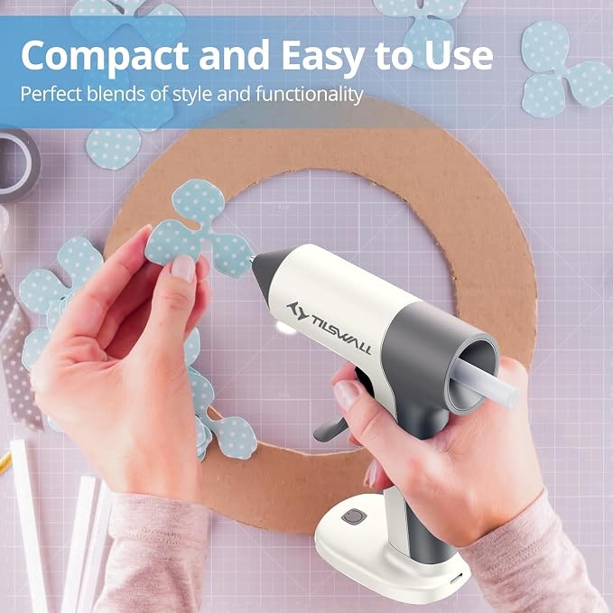 Tilswall Cordless Glue Gun, 4V Fast Preheating Hot Glue Gun
